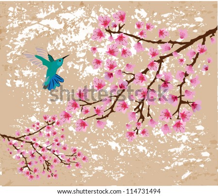 vector floral branches with hummingbird