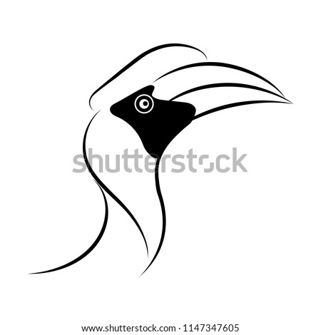 hornbill line drawing on white background, design for decorative icon and logo,  Vector illustration