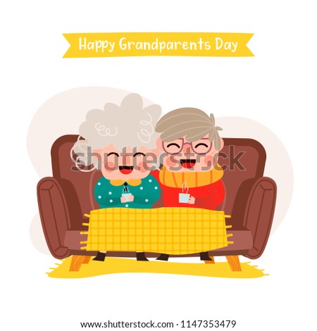 Happy grandparents. Vector cartoon illustration. Grandparents day. Grandpa and grandma sentados. Elderly couple. Love.