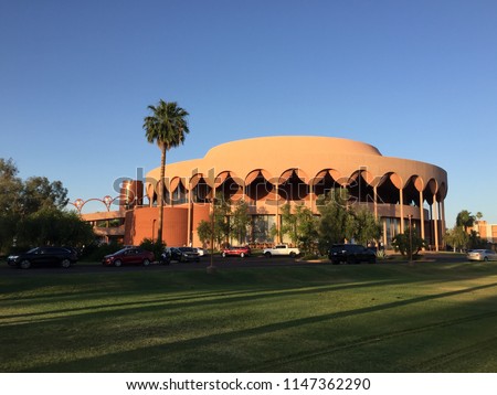 Beautiful architecture at Arizona State University designed by Frank Lloyd Wright. Royalty-Free Stock Photo #1147362290