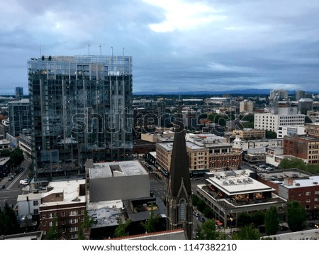 Aerial View of Downtown Portland, Oregon, USA.