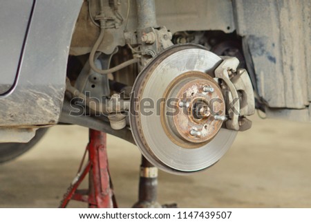 Brake disk and detail of a wheel hub.Close up.