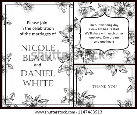 Romantic wedding invitation card suite. Wedding, marriage, bridal, birthday, Valentine's day.
