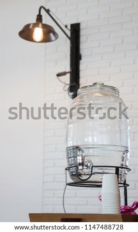 Drinking water tank in the coffee shop, stock photo