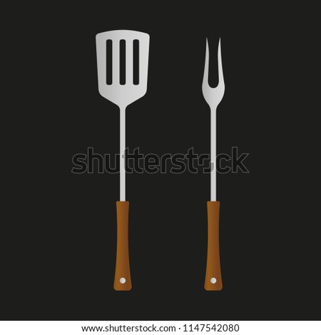 BBQ and grill tools icon. Barbecue utensil. Spatula with fork. Vector illustration.