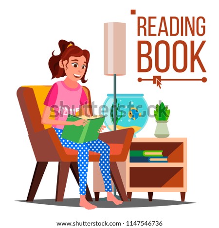 Woman Reading Book Vector. At Home. Love Reading. Isolated Flat Cartoon Illustration