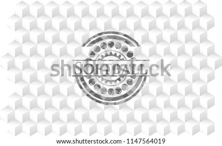 Softball retro style grey emblem with geometric cube white background