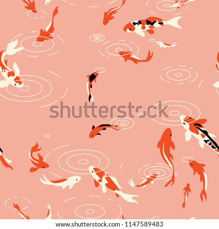 Seamless pattern with a koi fish pond