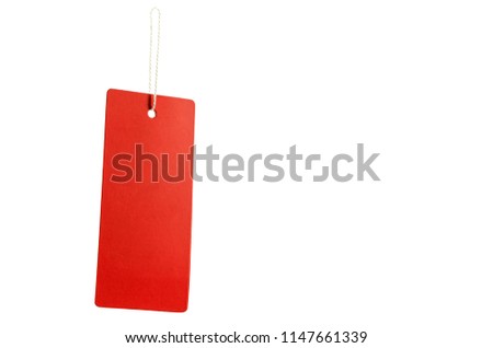 Red tag with rope for hanging. Clipping path inside.