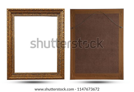 Close up old brown wooden picture frame isolated on white background