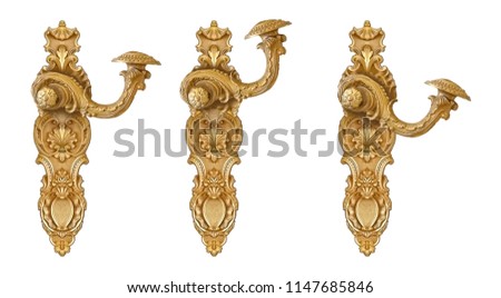 Golden door handle isolated on white background