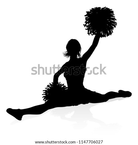 Detailed silhouette cheerleader with pompoms graphic illustration