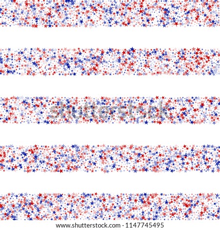 Stripes of Stars Confetti in Colors of American Flag. 4th of July Pattern Design. Freedom Nation Texture. Business Presentation Stars Background.