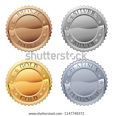 A medals icon set with platinum, gold, silver and bronze badges Royalty-Free Stock Photo #1147748372