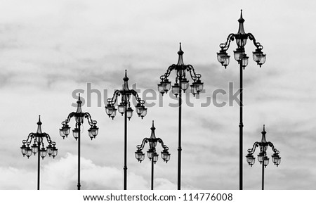 The style of old lamps on the bridge near the Moscow Kremlin, Russia