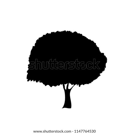 Black silhouette of foliar tree icon isolated on white background. illustration, sign, symbol, clip art, pictogram for design.