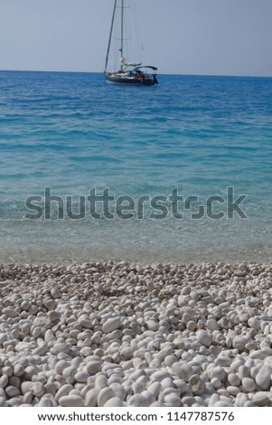 Photo from iconic turquoise and sapphire magnificent beach of Myrtos, Cefalonia island, Ionian, Greece             