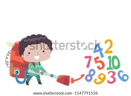 Illustration of a Kid Boy Using a Vacuum to Collect Numbers