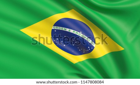 The flag of Brazil. Waved highly detailed fabric texture.