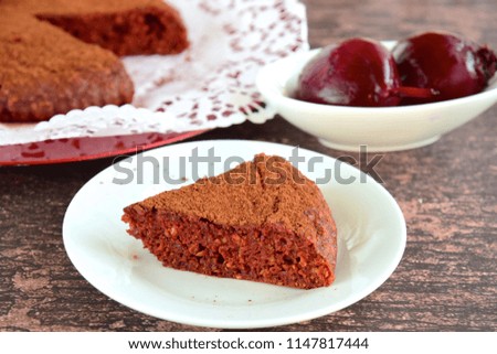 Slice of homemade gluten free vegan beetroot chocolate cake