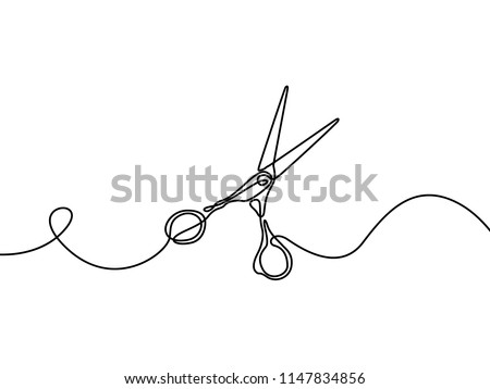 Scissors. Desing element for barbershop. Continuous line drawing. Vector illustration.