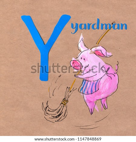 Alphabet for children with pig profession. Letter Y. Yardman