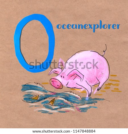 Alphabet for children with pig profession. Letter O. Ocean explorer