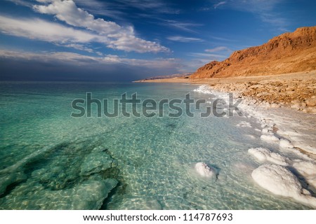 View of Dead Sea coastline Royalty-Free Stock Photo #114787693