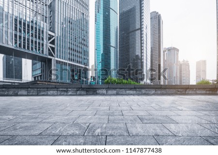 Panoramic skyline and concrete square building in the air