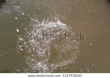 Close-up of huge water splashing in pond from a object suddenly hitting the surface, abstract art picture for background.fluid mechanics, a splash is a sudden disturbance to the free surface of water.