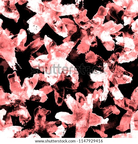 Big Exotic Flowers. Seamless Watercolor Pattern with Hand Drawn Flowers Digitally Proceeded. Floral Design for Calico, Print, Wallpaper or Cloth. Fantastic Abstract Stylization in Black and White