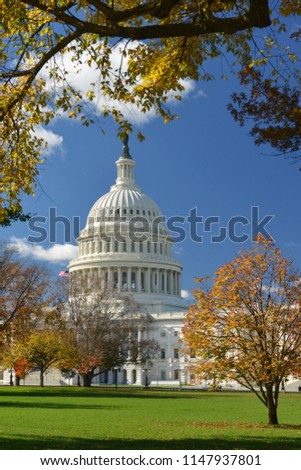 United States Capitol in autumn colors - Washington DC United States of America