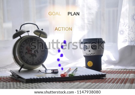 Business concept with speech column and light effect GOAL, PLAN and ACTION text.