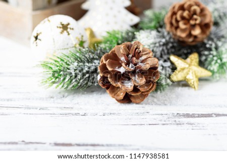 Decoration for Christmas on the wooden table, selective focus