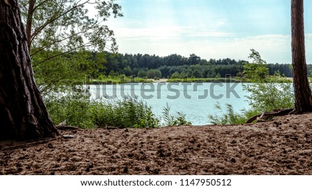 forest lake with beach. Nice landscape of german lake vacation. Travel picture series.