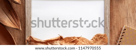 Panoramic autumnal mockup on a wooden table
