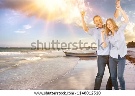 A beautiful couple on beach background