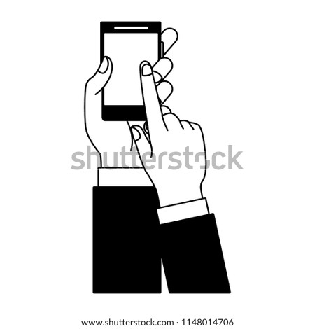 Hands using smartphone in black and white