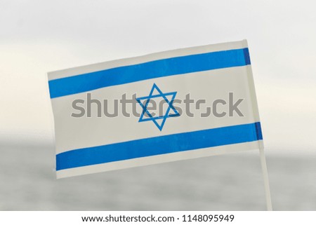 
flag of Israel on a blurred background of the sea