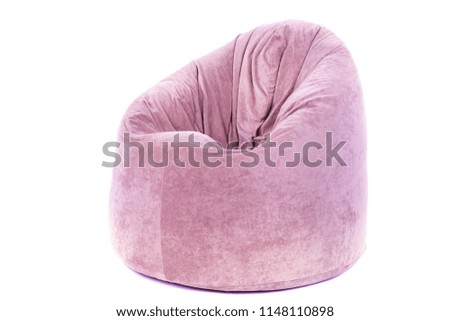 Side view of new soft enjoyable and adjustable colorful beanbag chair. Concept of comfortable indoor or outdoor contemporary furniture. Studio shot isolated on a white background with a clipping path