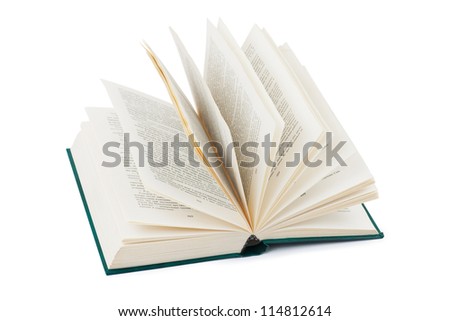 Opened book isolated on white background