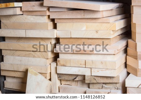 Wood for production.Many pieces of wood for guitars.Blanks for guitars.