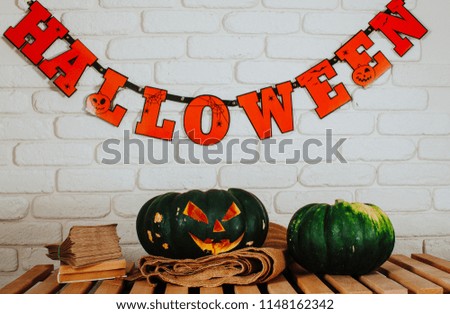 Halloween Pumpkins On Wood