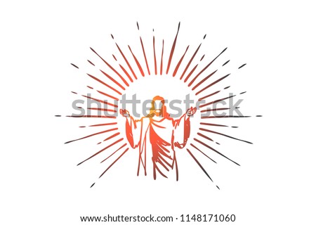 God, Jesus christ, grace, good, ascension concept. Hand drawn silhouette of Jesus christ, the son of god concept sketch. Isolated vector illustration. Royalty-Free Stock Photo #1148171060
