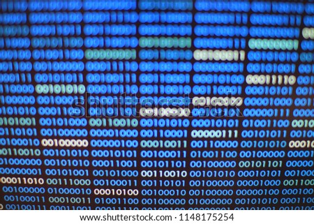 blue binary code. blocks of binary data. Blockchain concept. blue background with computer digital binary code bit number one and zero text.