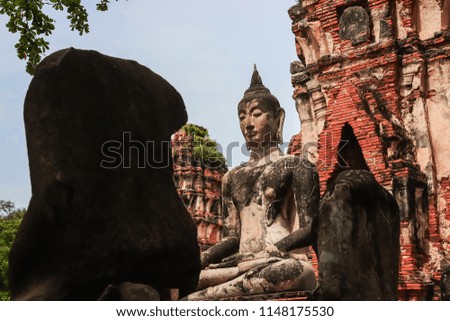 Ruin statues of old buddha in the old temple ayutthaya thailand