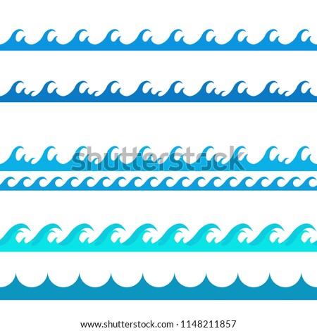 Blue waves. Ornament on the sea theme. A set of seamless western illustrations.