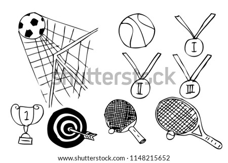 simple sketchy icon of sport stuff isolated on white