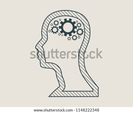 Silhouette of a head. Mental health relative brochure, report design template. Scientific medical designs. Gears group as a symbol of a brains.