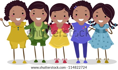 Illustration of a Group of African-American Girls Huddled Together